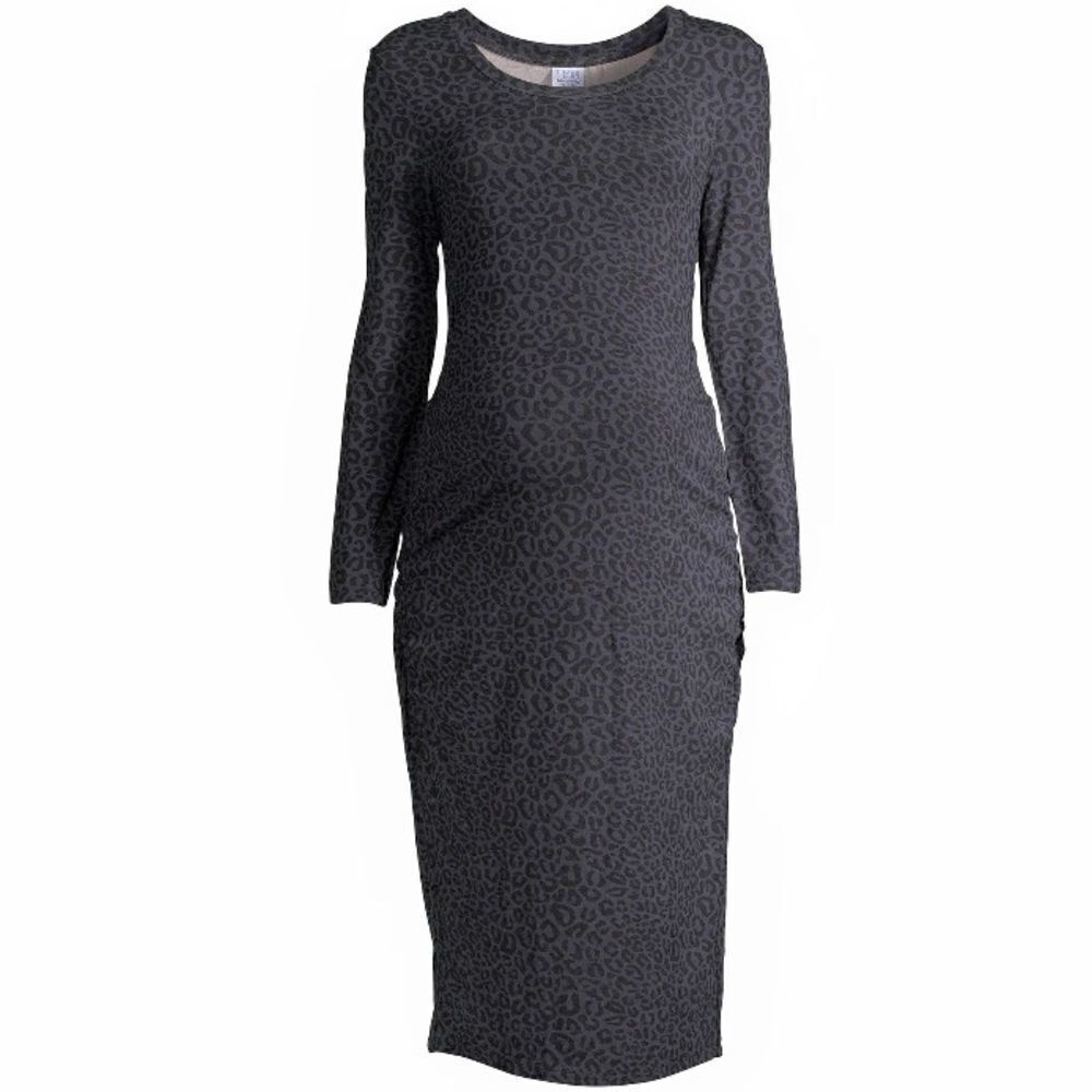 NWT Time and Tru Animal Print Bodycon Maternity Dress Long Sleeve Side Shirring